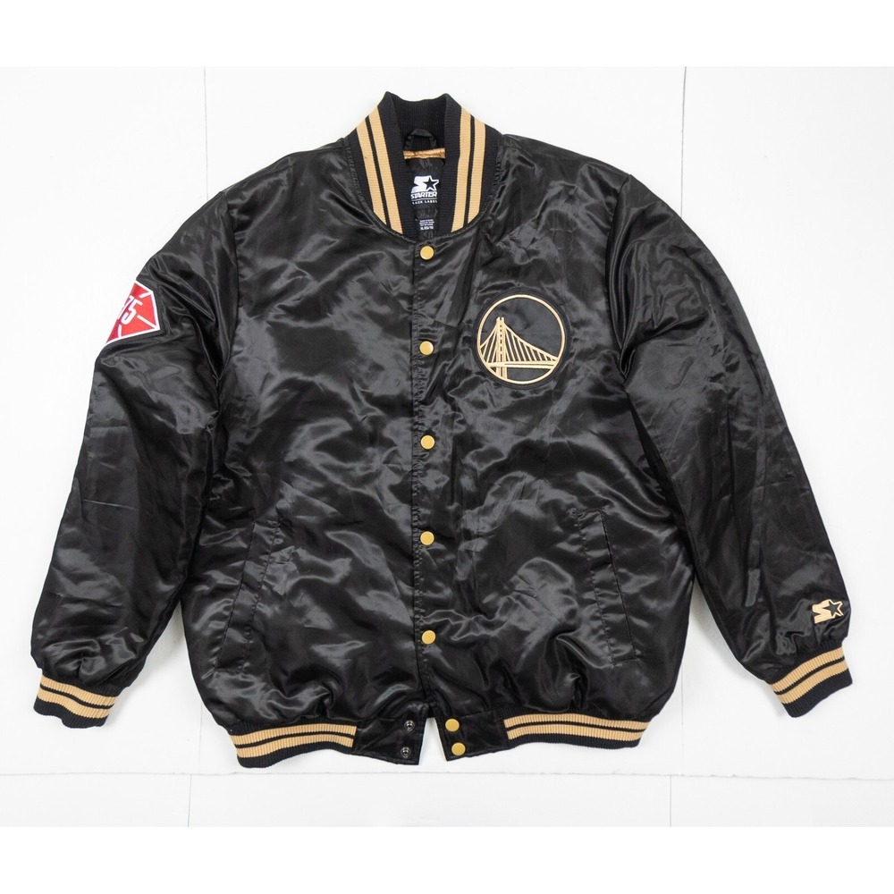 Golden State Warriors Jacket Mens XLarge Black Starter Bomber 75th Anniversary